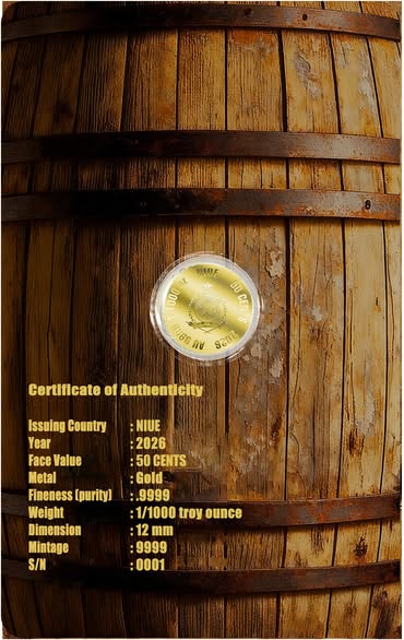 2026 Niue Bourbon 1/1000 oz .9999 Gold Coin in Card - Captain’s Chest Bullion