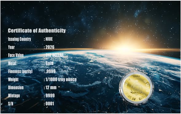 2026 Niue One Giant Leap for Mankind 1/1000 oz .9999 Gold Coin in Card - Captain’s Chest Bullion