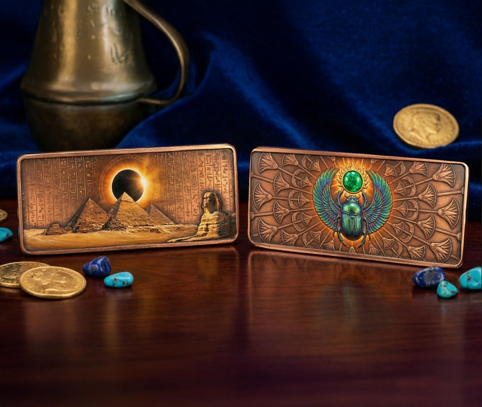 2026 Scarab Egyptian Bar w/Crystal Insert 10oz AVDP .999 Copper Bar - Captain’s Chest Bullion