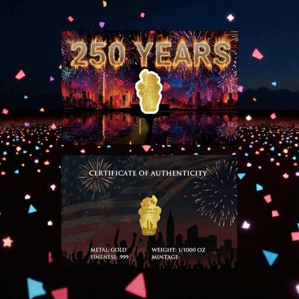 2026 USA 250 Years New Year 1/1000 oz .9999 Gold Shaped in Card - Captain’s Chest Bullion