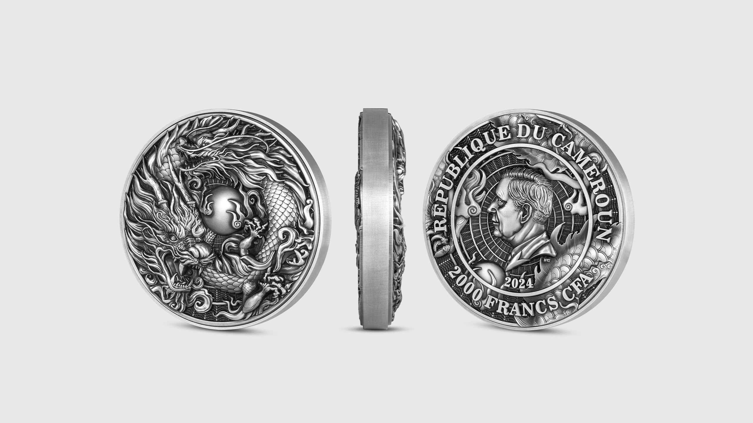 2024 Cameroon Chinese Dragon & Dragon 2oz .999 Silver Coin