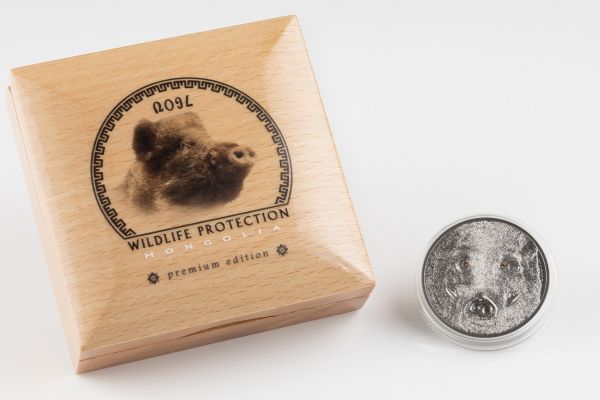 Mongolia 2018 500 Togrog Wild Boar Sus scrofa 1 Oz Silver Antique Coin