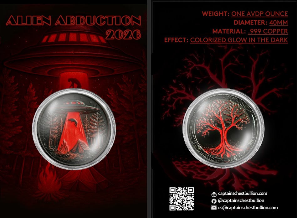 2026 Alien Abduction 1oz ADVP .999 Copper Glow in Dark Medal