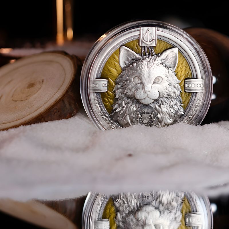 2 oz The Ship Cat Extra Specs: UHR & glow in the dark .999 Silver Coin