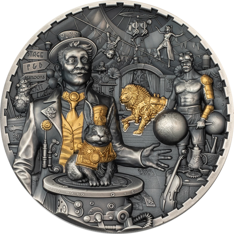 2024 PCGS MS70 FDOI ISSUE Steampunk Carnival 3oz .999 Silver Antiqued Coin