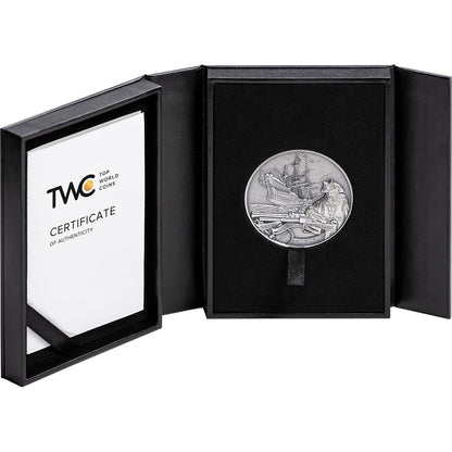 2023 Barbados Captain's of Fortune Queen Anne's Revenge 2 oz Silver Coin with Decorative Book Case and COA