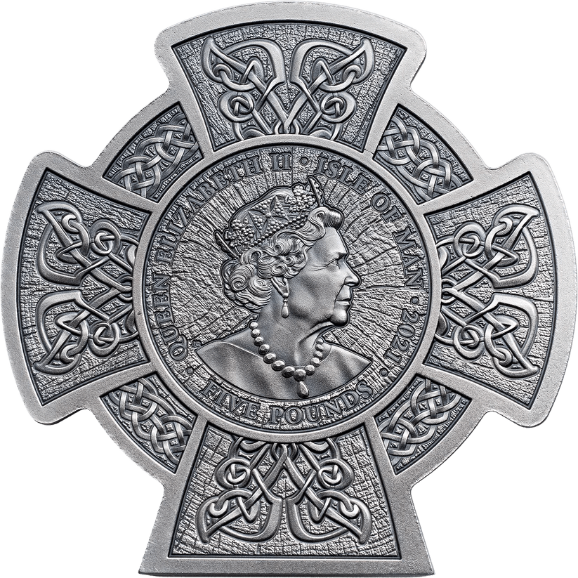 2021 Isle of Man Cernunnos Horned God 3oz Antiqued .999 Silver Celtic Cross Coin