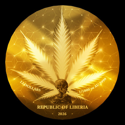 2026 Liberia Cannabis 1/1000 oz .9999 Gold Coin in Card