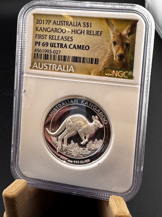 2017 NGC First Release PF69 Australia Kangaroo High Relief 1oz .999 Silver Coin