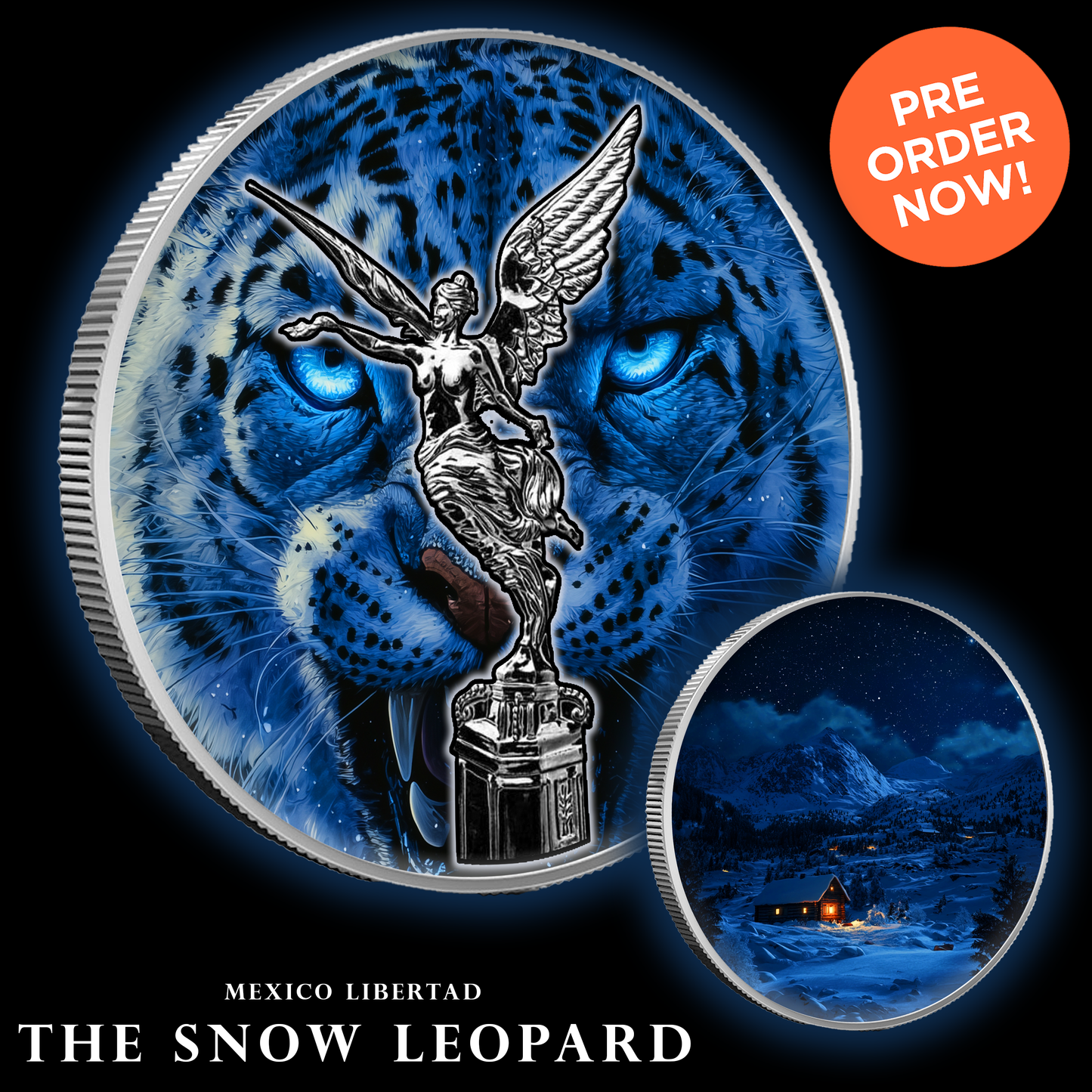 2024 Mexico Libertad Reclusive Snow Leopard 1oz .999 Silver Colorized Coin