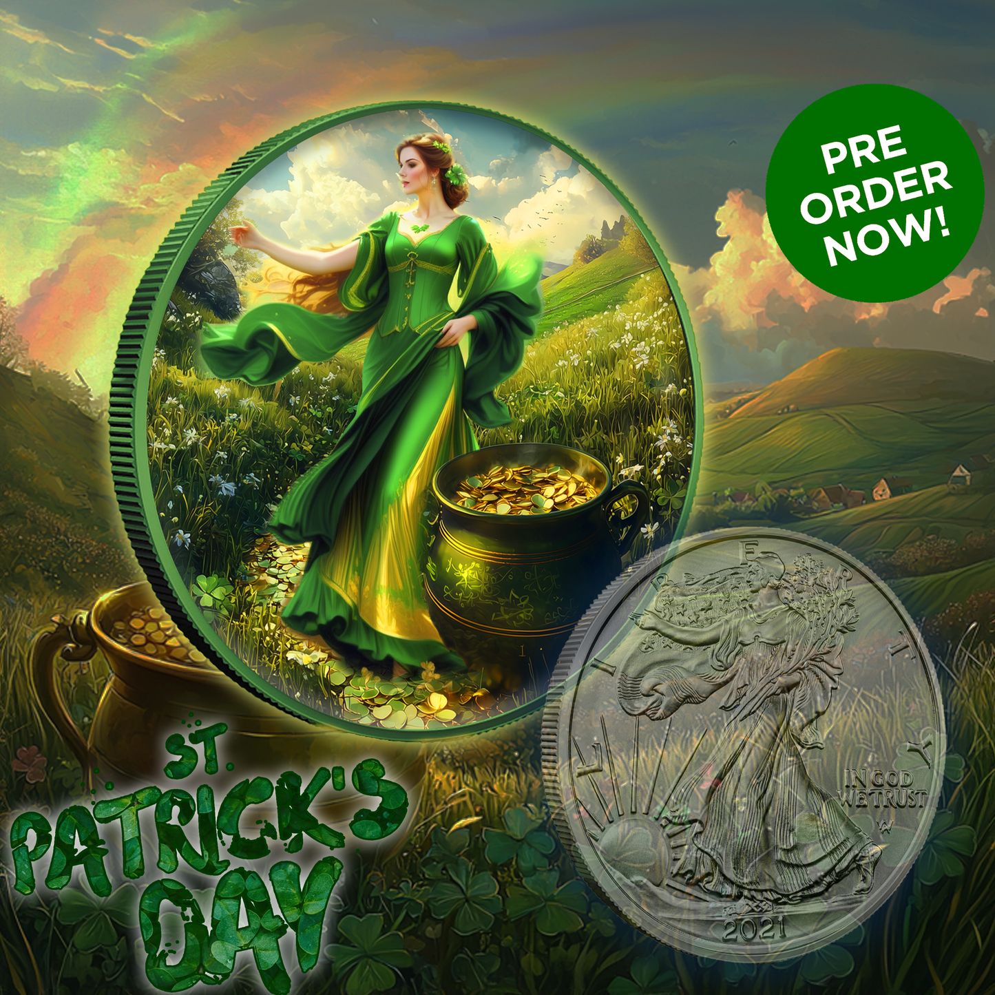 2024 Silver Eagle St. Patricks Day Edition 1oz .999 Silver Coin