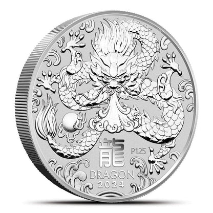 Australia Lunar Dragon 5oz silver BU in original Perth Mint & Capsule