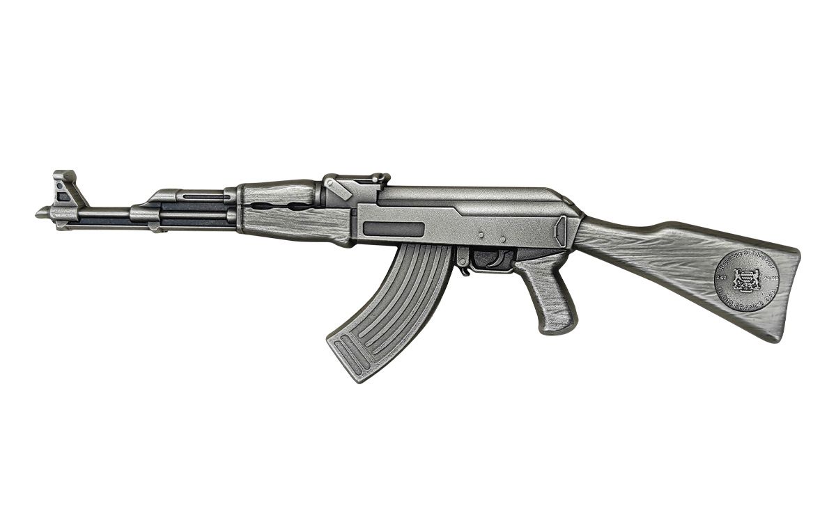 2024 Chad 10,000 Francs 2oz .999 Silver AK-47 Rifle Antiqued Coin