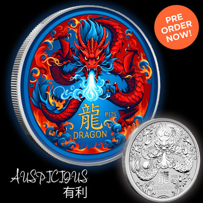 2024 Perth Lunar Year of Dragon Red Dragon Colorized 1oz .999 Silver Coin