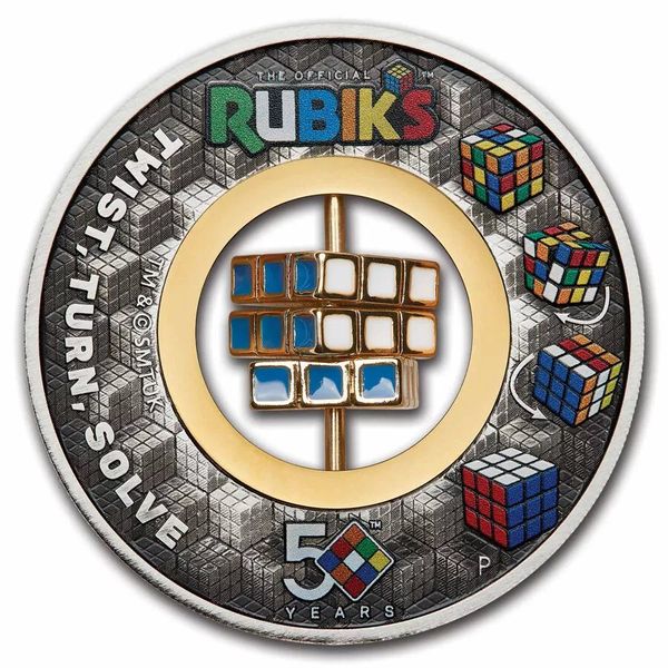 2024 Rubiks Cube 2oz .999 Silver Antique and Colorized Coin