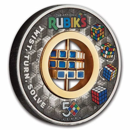 2024 Rubiks Cube 2oz .999 Silver Antique and Colorized Coin