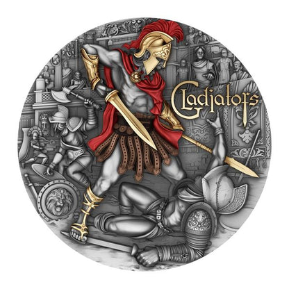 2024 Antiqued 2oz Silver .999 Gladiator Coin Color w/Gold Gilt