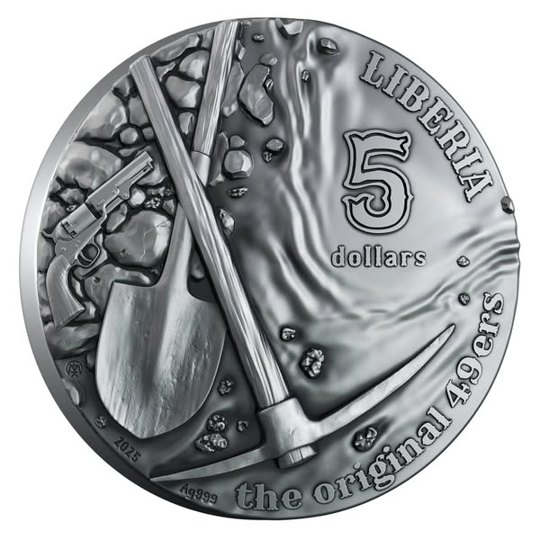 2025 Liberia 2oz .9999 Silver Coin California Gold Rush