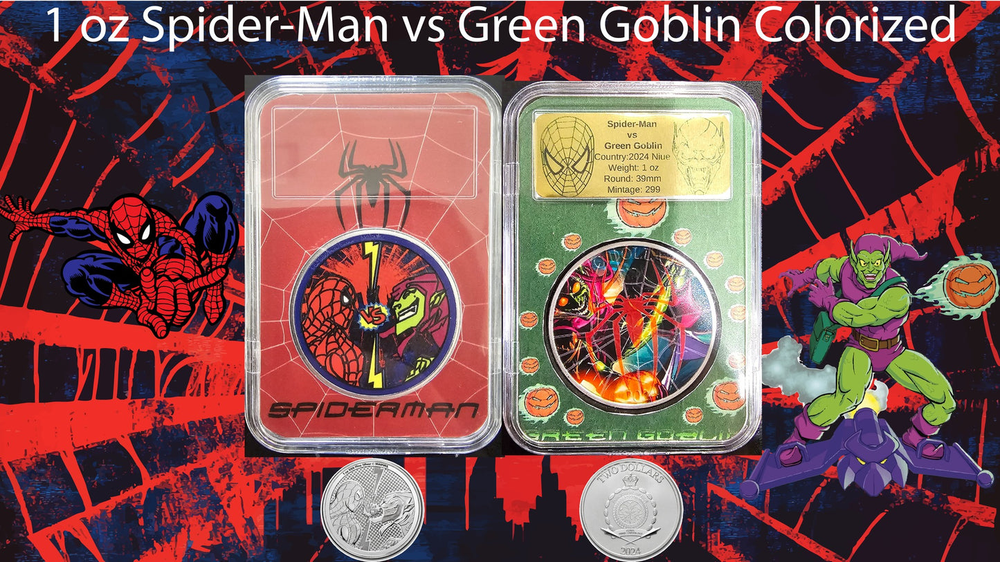 2025 Spider-Man vs Green Goblin Colorized in Slab 1oz .999 Silver Medal