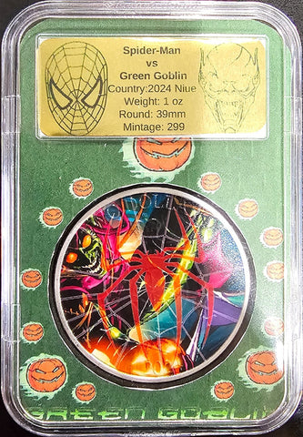 2025 Spider-Man vs Green Goblin Colorized in Slab 1oz .999 Silver Medal