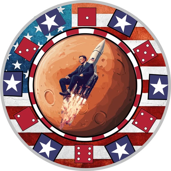 2025 USA Poker Chip Kennedy and Musk Colorized 1oz .999 Silver Medal Round