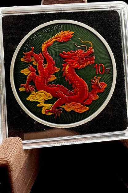2025 China Chinese Dragon BU Metallic Colorized 1oz .999 Silver Coin