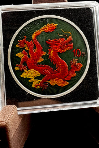 2025 China Chinese Dragon BU Metallic Colorized 1oz .999 Silver Coin