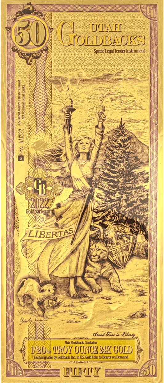 2024 Utah Goldback Foil Note 50 Dollar .999 Gold