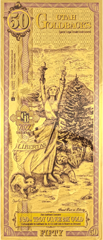 2024 Utah Goldback Foil Note 50 Dollar .999 Gold