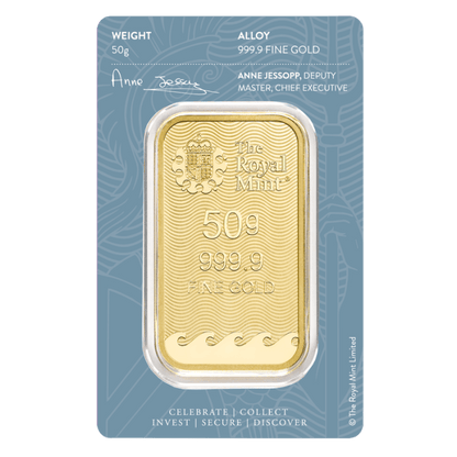 50 gram The Royal Mint Britannia 9999 Gold Bar (In Assay)