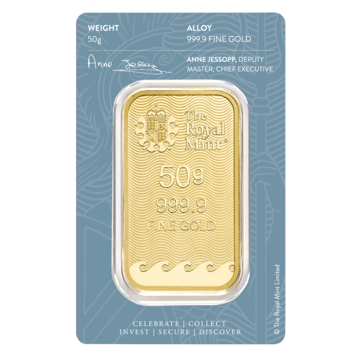 50 gram The Royal Mint Britannia 9999 Gold Bar (In Assay)