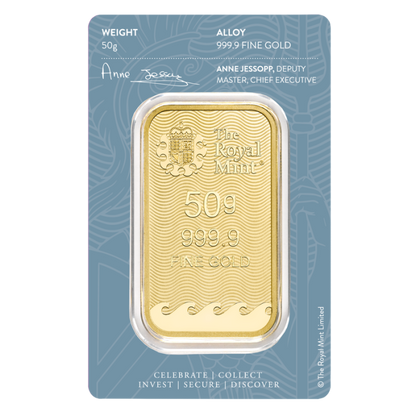 50 gram The Royal Mint Britannia 9999 Gold Bar (In Assay)