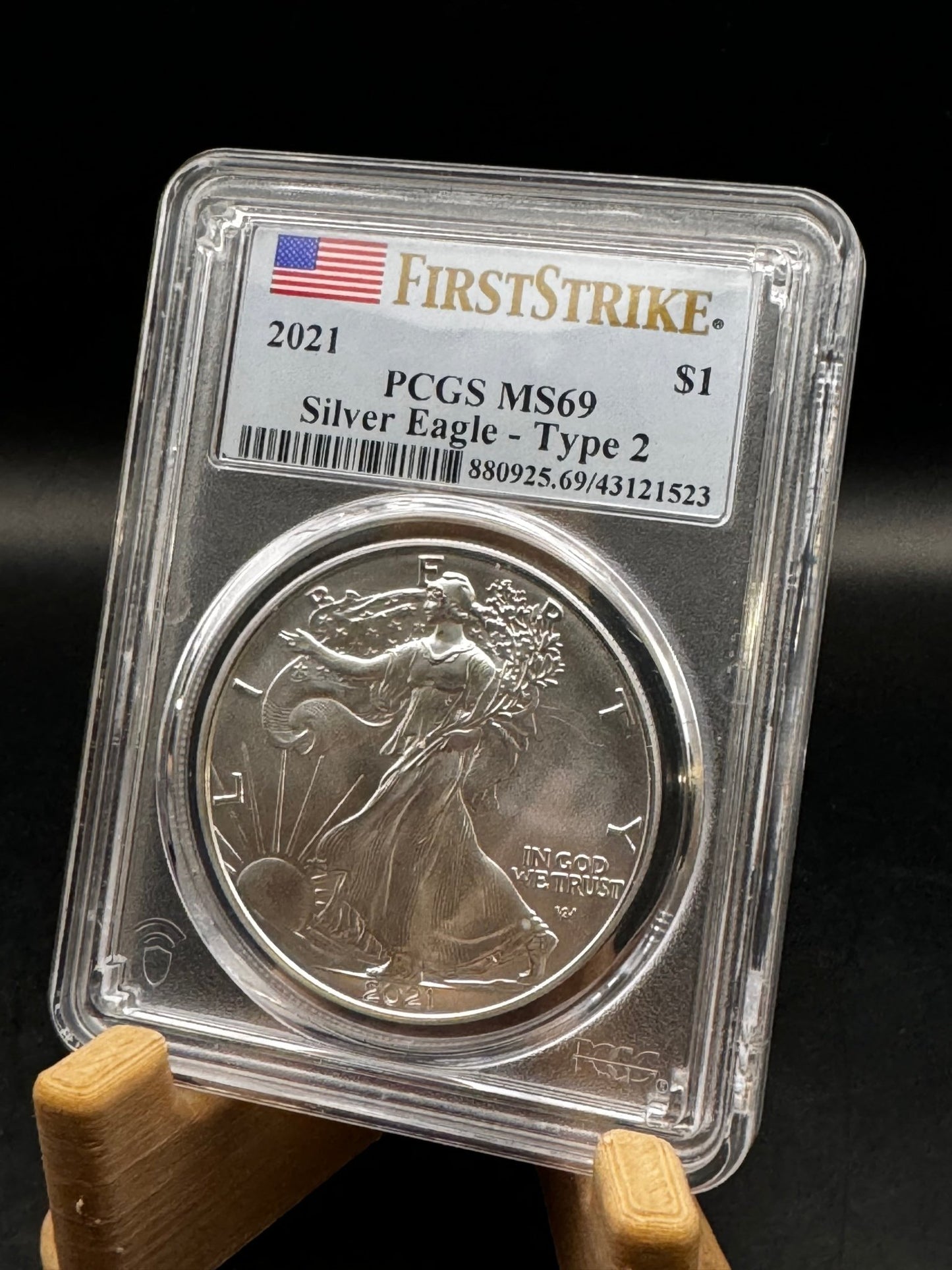 2021 PCGS MS69 First Strike Type 2 Silver Eagle .999 Silver Coin