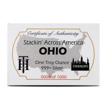 Ohio License Plate .999 Fine Silver Bar 1oz