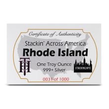 Rhode Island License Plate .999 Fine Silver Bar 1oz