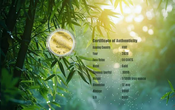2026 Niue Chinese Panda 1/1000 oz .9999 Gold Coin in Card