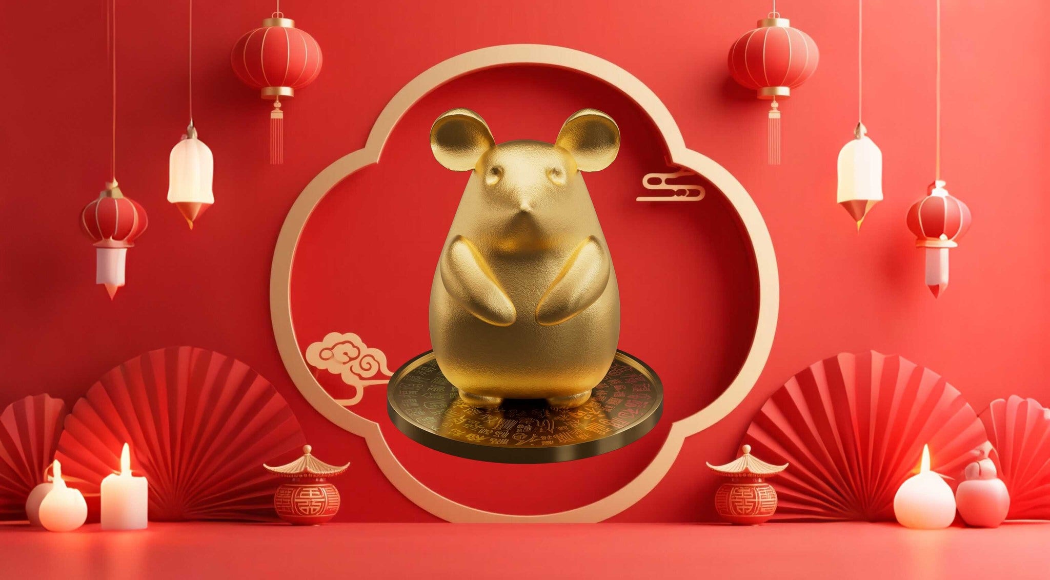 2026 Ghana Chinese Zodiac 3 oz .999 Silver Coin and 407 g Copper Rat Statue