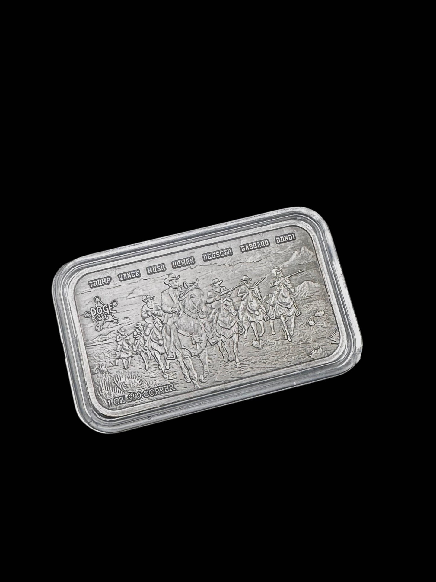 2025 .999 Copper 1oz Antique Silver Plated Trump DOGE Posse Art Bar