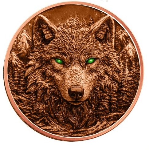 5oz Glow in the Dark Wolf Copper Round in Capsule - Captain’s Chest Bullion