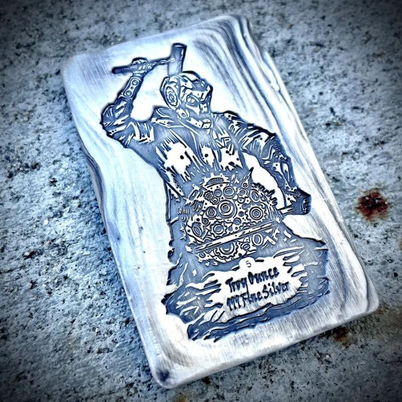 5 oz Geardo Silver Bar highlighting its intricate design and substantial weight.