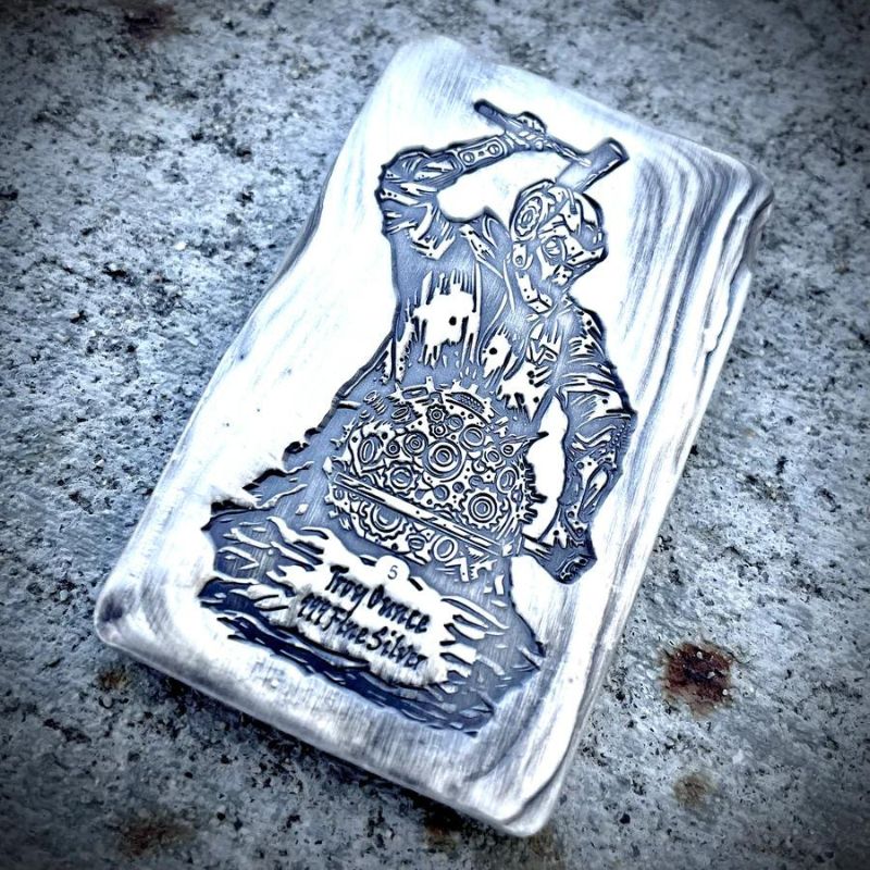 5 oz Geardo Silver Bar highlighting its intricate design and substantial weight.