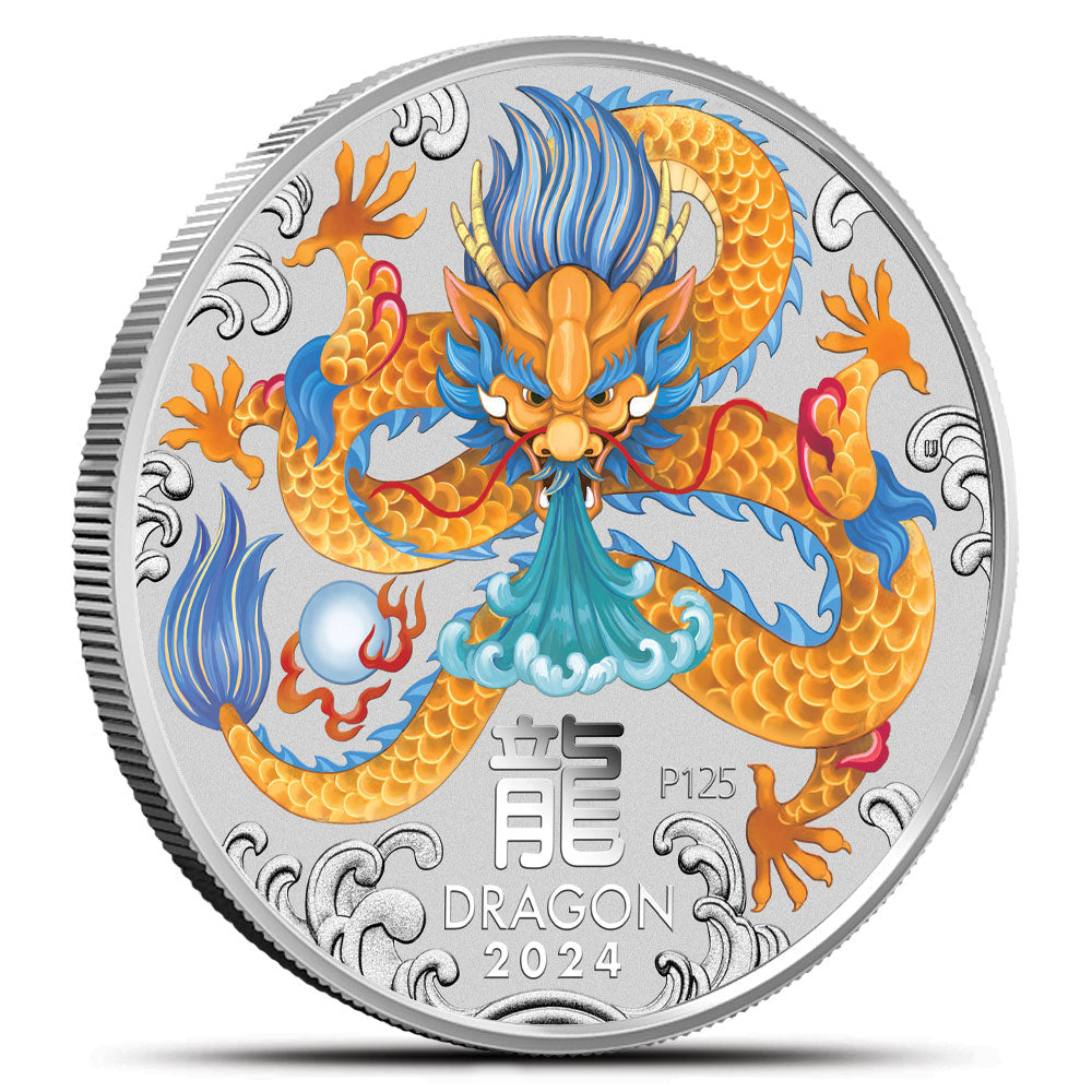 2024 Australia Lunar Dragon KILO P125 .999 Silver Colorized Coin