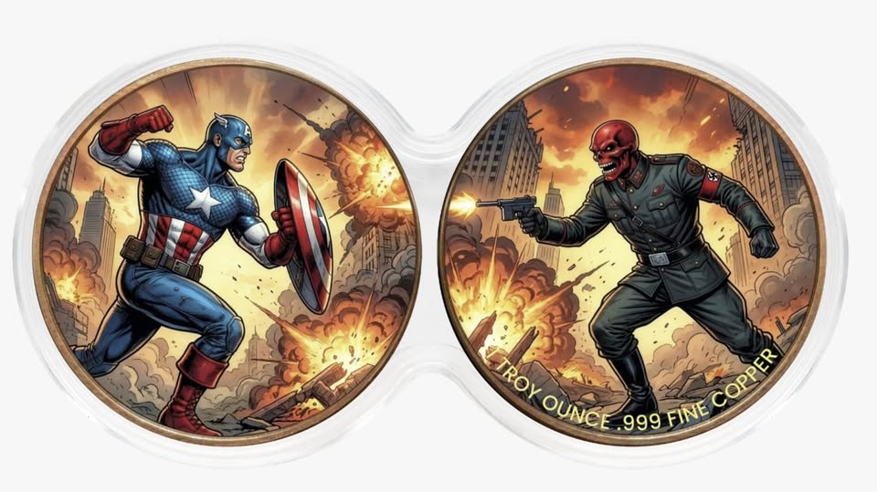 2 x 1 oz Captain America vs Red Skull .999 Copper Medal in DuoStack Capsules
