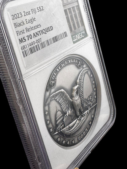 2024 Fiji 2$ MS70 NGC Black Eagle First Release 2oz .999 Antiqued Silver Coin