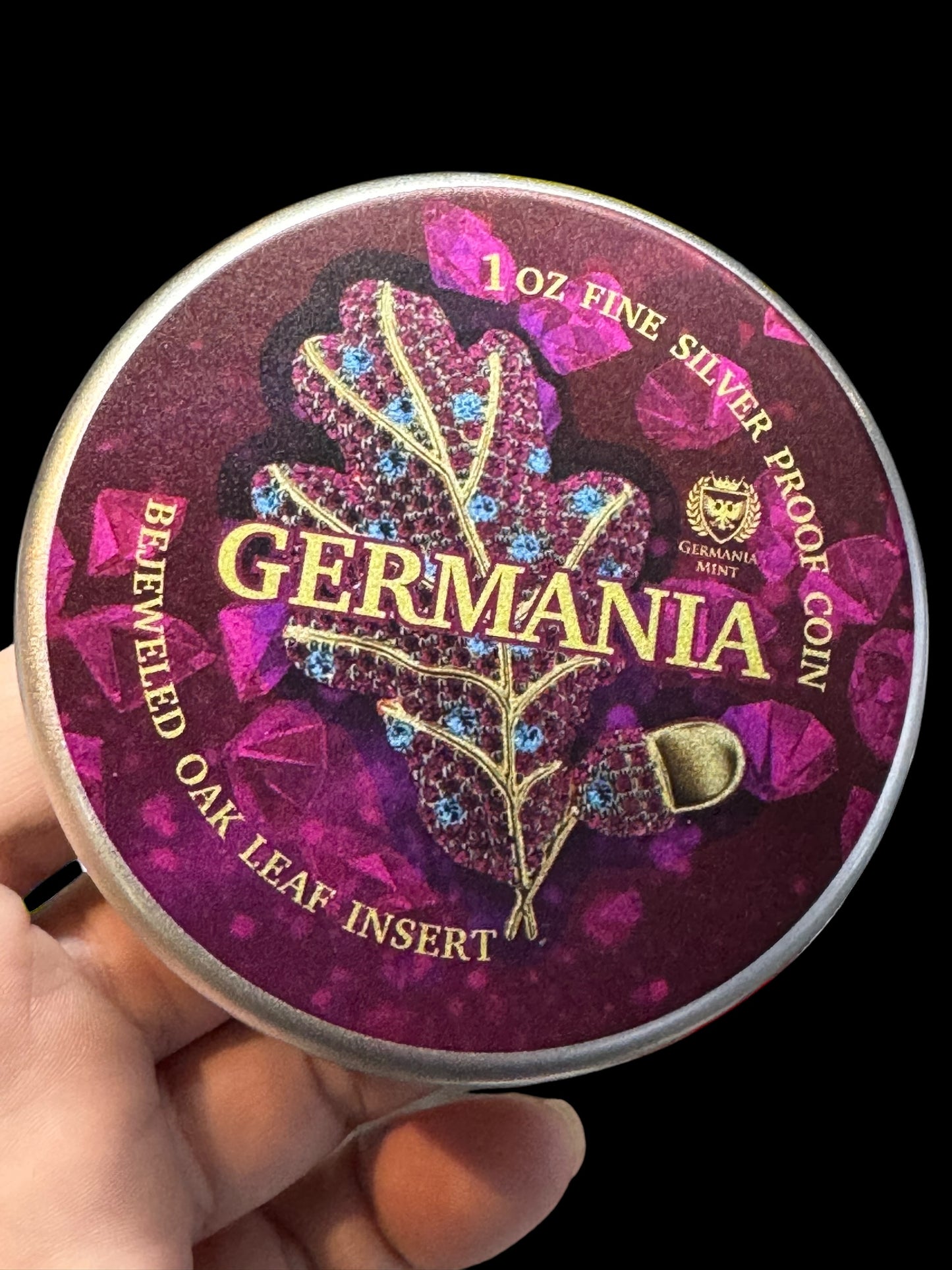 2019 Germania Colorized Bejeweled 1oz .999 Silver Oak Leaf Mythical Forest Proof Coin