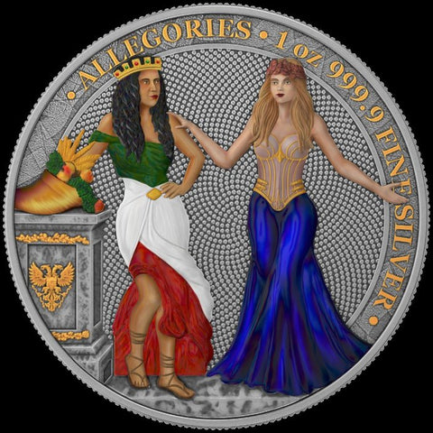 Germania 2020 5 Mark Allegories Italia and Germania COLOR HOLO 1 Oz 9999 Silver Coin