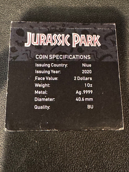 2020 Jurassic Park Color 1oz .999 Fine Silver Coin