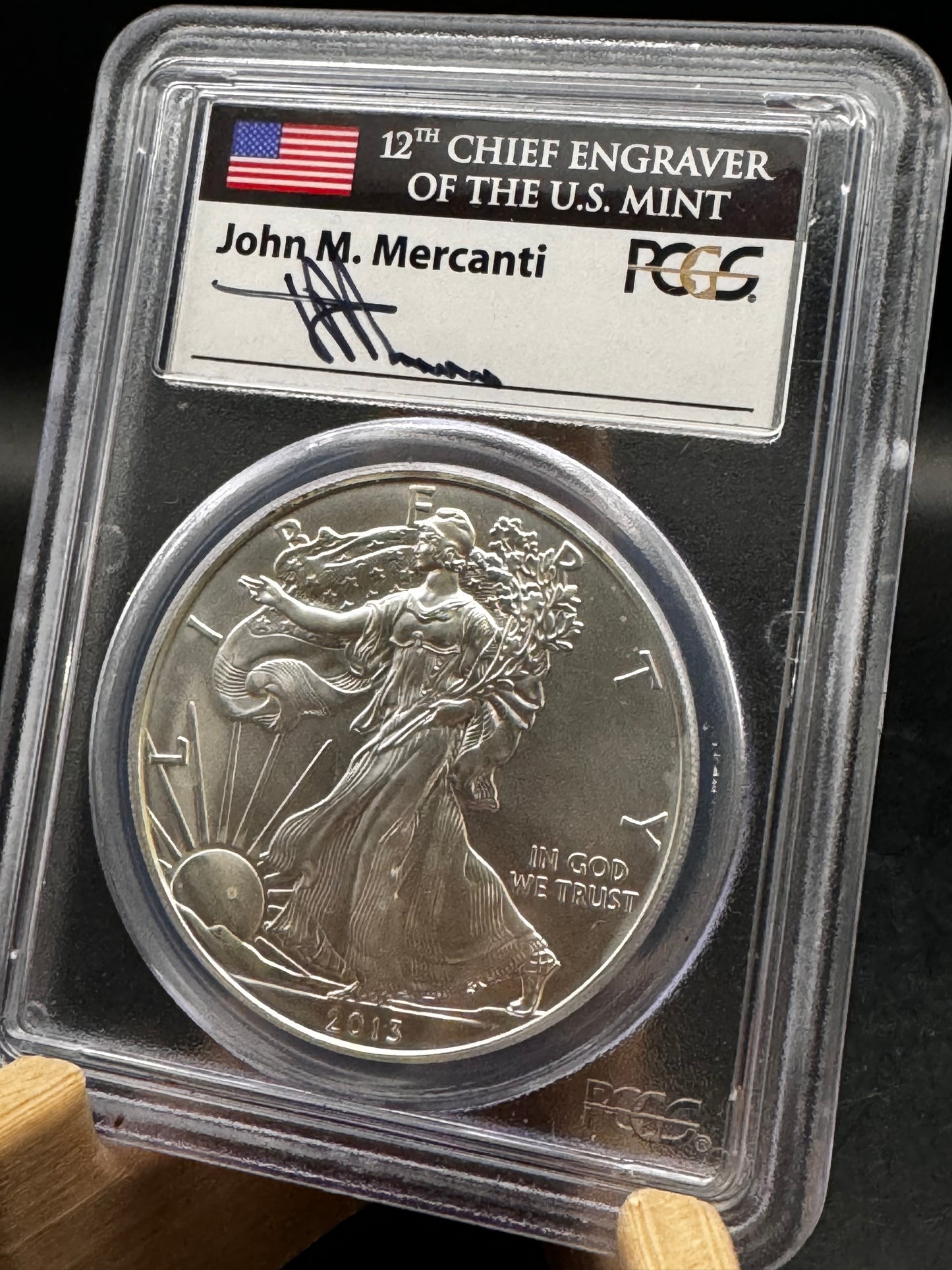 2013 PCGS MS70 First Strike  John Mercanti Signature .999 Silver Eagle Coin 1oz