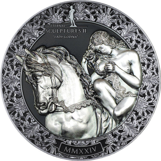 *LADY GODIVA Eternal Sculptures II 3 Oz Silver Coin 20$ Palau 2024