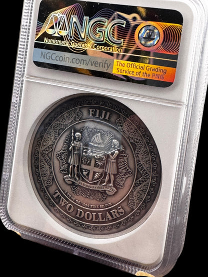 2024 Fiji 2$ MS70 NGC Black Eagle First Release 2oz .999 Antiqued Silver Coin